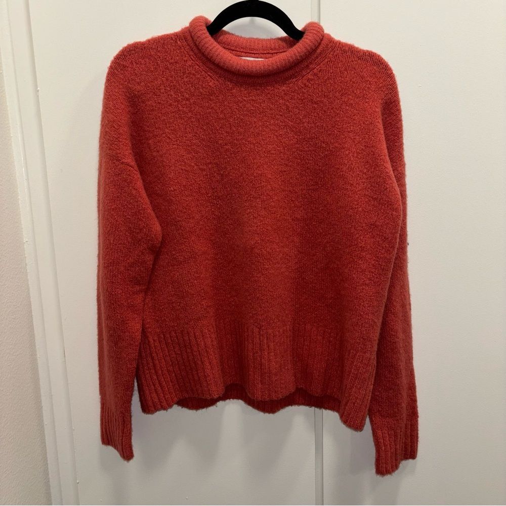 NWT Madewell Sz Small Red Orange Wool Alpaca Blend Mock Neck Sweater Comfy Cozy - Picture 2 of 8